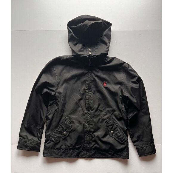 Polo Ralph Lauren Fleece Lined FullZip Jacket Hood Pockets Black Boy Size Small - Picture 1 of 8